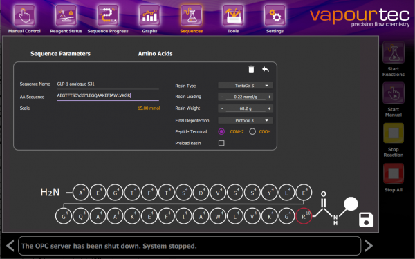 Peptide synthesizer user interface software peptide sequence generator