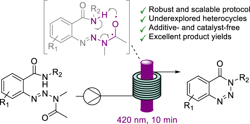 Continuous Flow Synthesis of Benzotriazin-4(3H)-ones via Visible Light Mediated Nitrogen-Centered Norrish Reaction