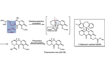 Stereoselective Synthesis of Baloxavir Marboxil Using Diastereoselective Cyclization and Photoredox Decarboxylation of l-Serine