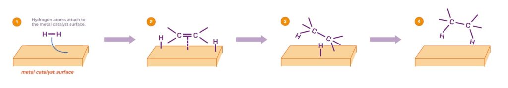 General mechanism for hydrogenation in an alkene reduction on a metal surface