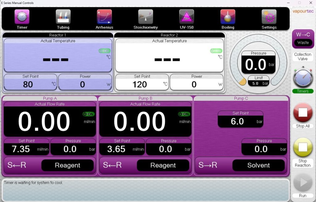 Active BPR user interface - Vapourtec E-series