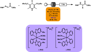 Continuous Flow Photocatalysis Enables Asymmetric Synthesis of α-Amino Acids General continuous flow photochemical setup for synthesis of a-amino acids